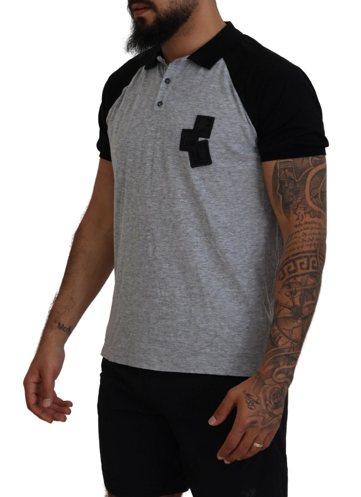 Camiseta de manga corta con cuello en algodón gris y negro de Dsquared²