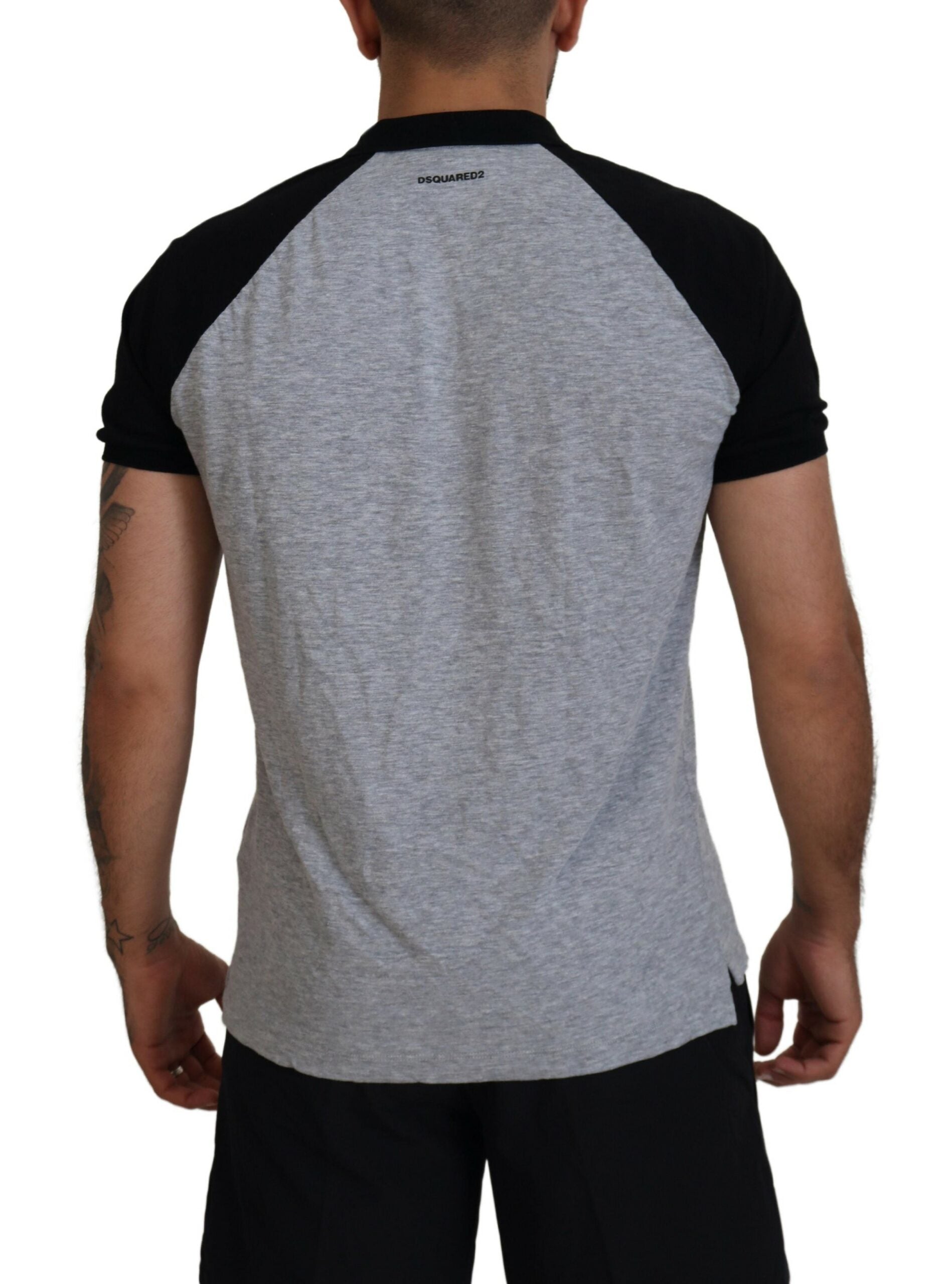 Camiseta de manga corta con cuello en algodón gris y negro de Dsquared²