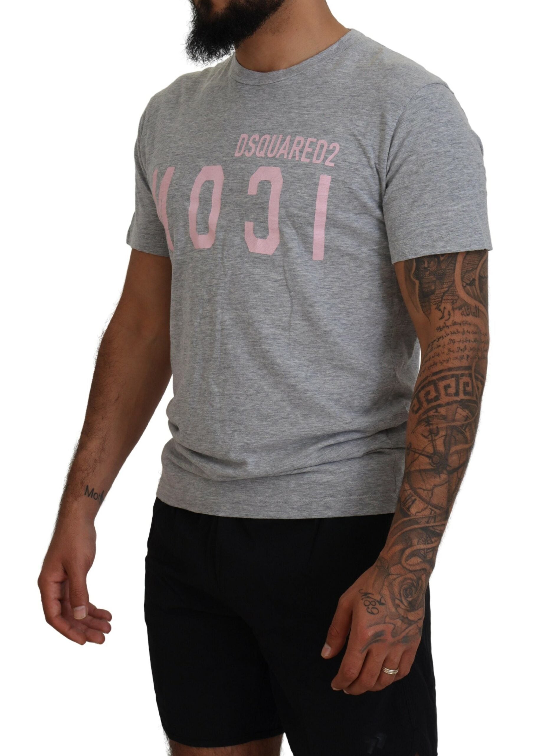 Camiseta de cuello redondo y manga corta de algodón con logotipo gris de Dsquared²