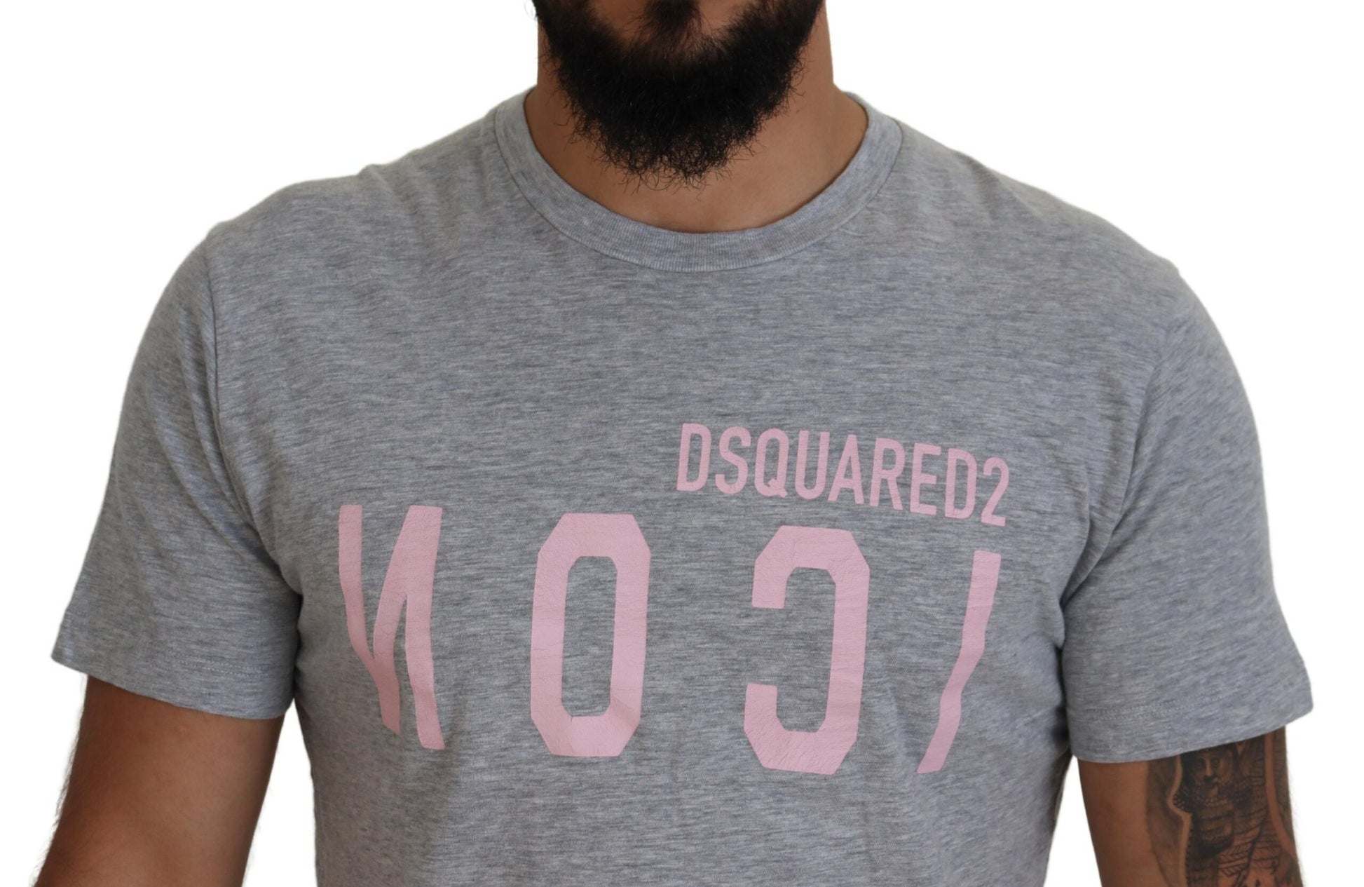 Camiseta de cuello redondo y manga corta de algodón con logotipo gris de Dsquared²