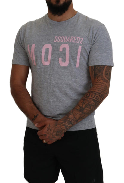 Camiseta de cuello redondo y manga corta de algodón con logotipo gris de Dsquared²