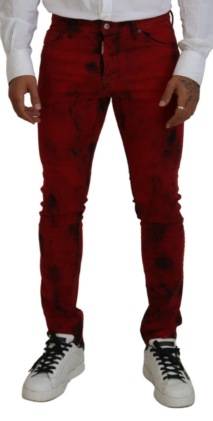 Vaqueros ajustados informales con efecto tie-dye en algodón rojo de Dsquared² para hombre