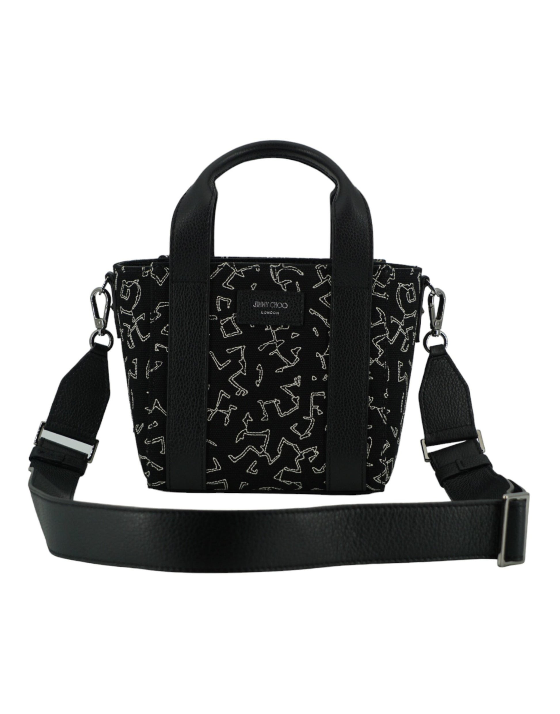 Bolso tote pequeño de cuero y lona negro