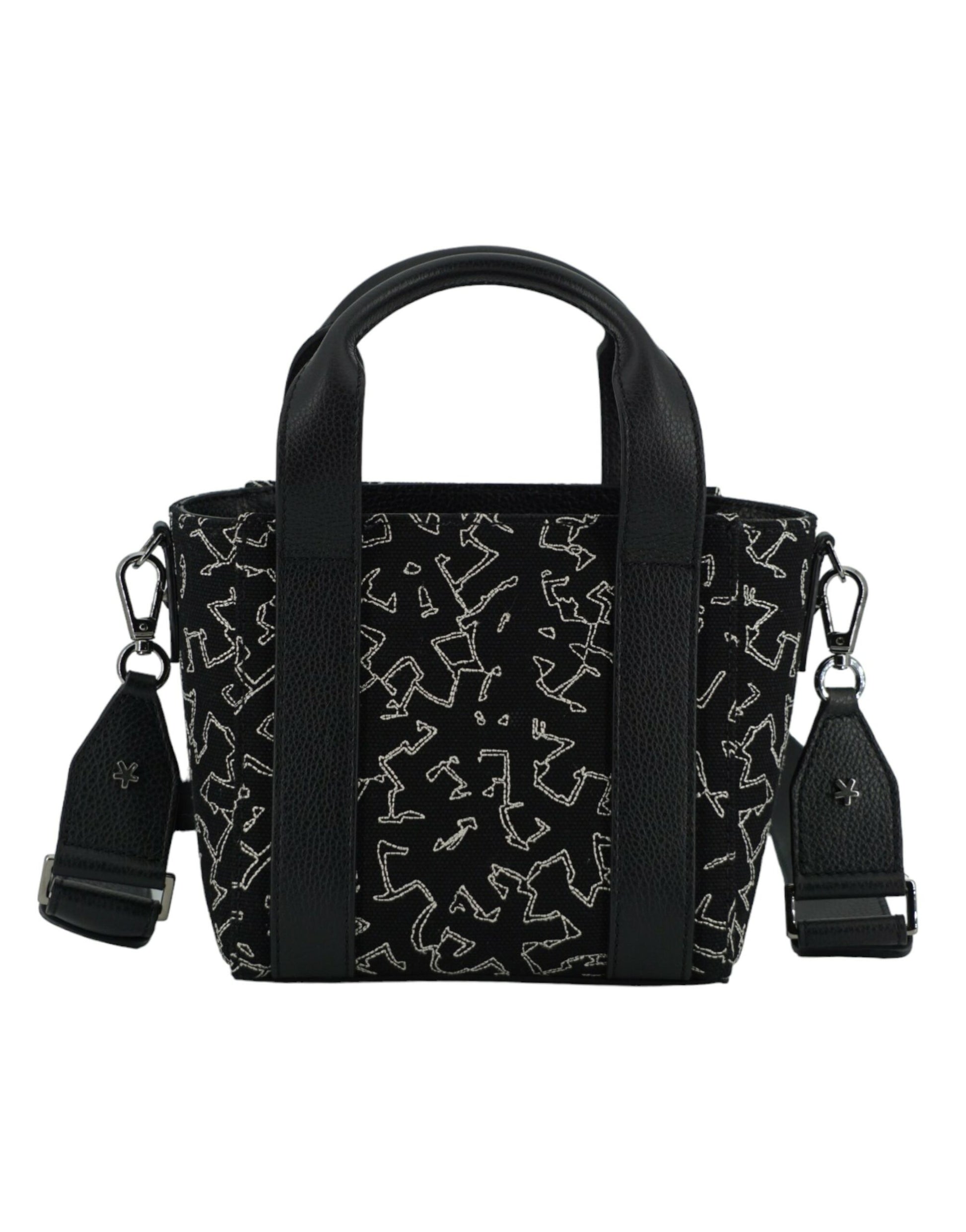 Bolso tote pequeño de cuero y lona negro