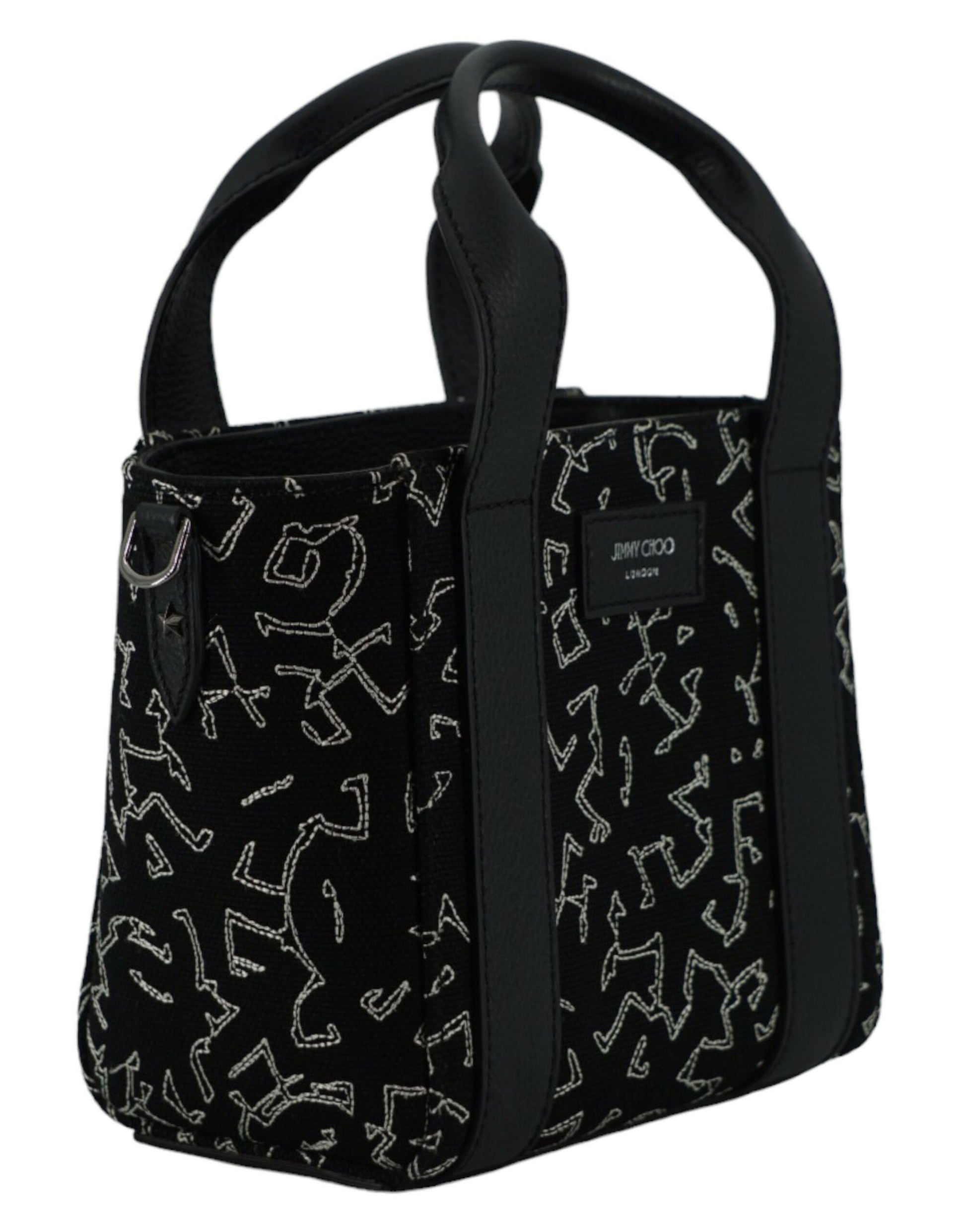 Bolso tote pequeño de cuero y lona negro