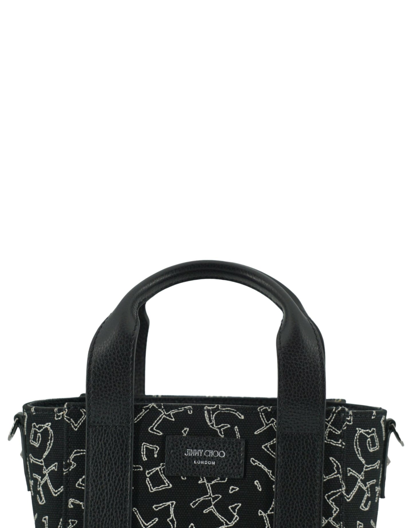 Bolso tote pequeño de cuero y lona negro