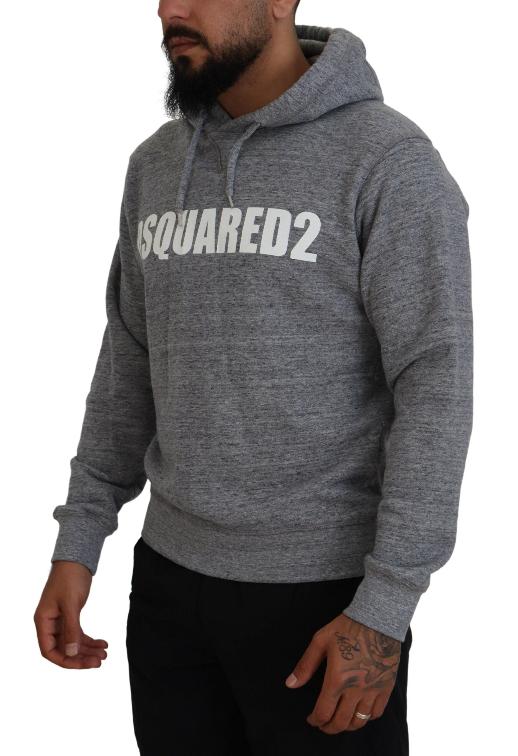 Suéter con capucha y estampado del logotipo de algodón gris Dsquared² para hombre