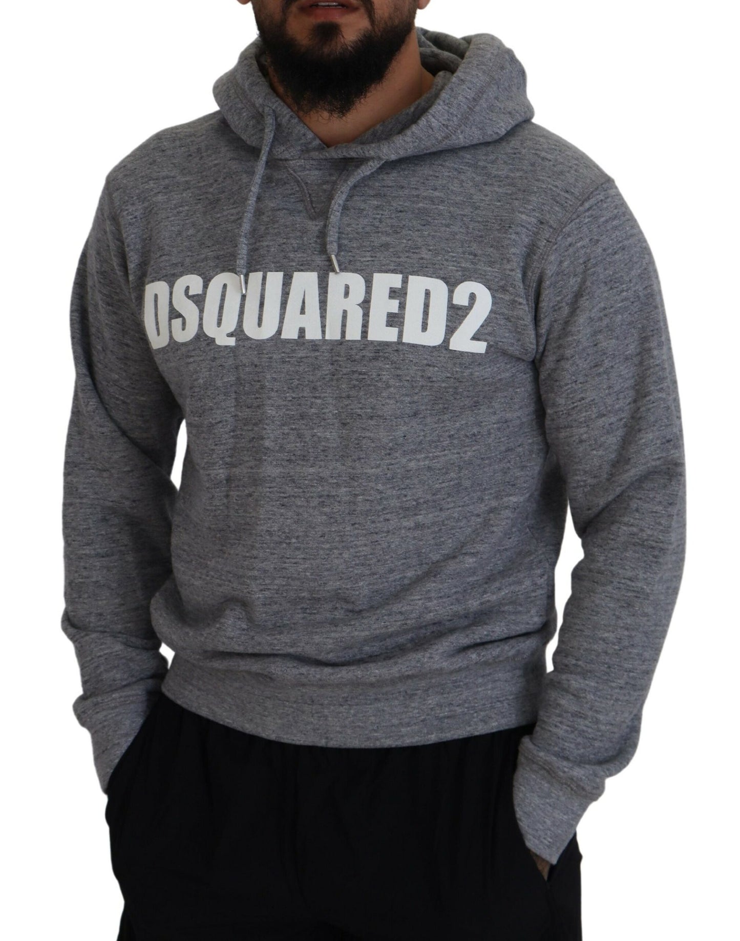 Suéter con capucha y estampado del logotipo de algodón gris Dsquared² para hombre