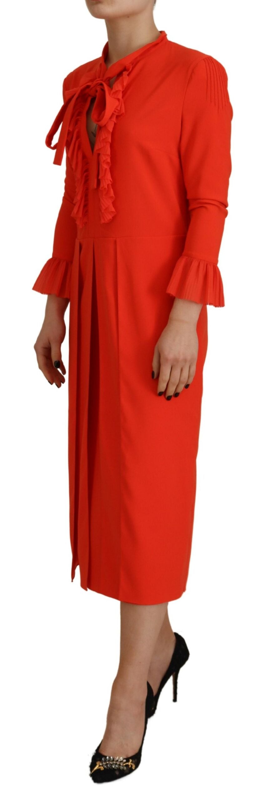 Vestido midi plisado de manga larga en poliéster rojo de Dsquared²