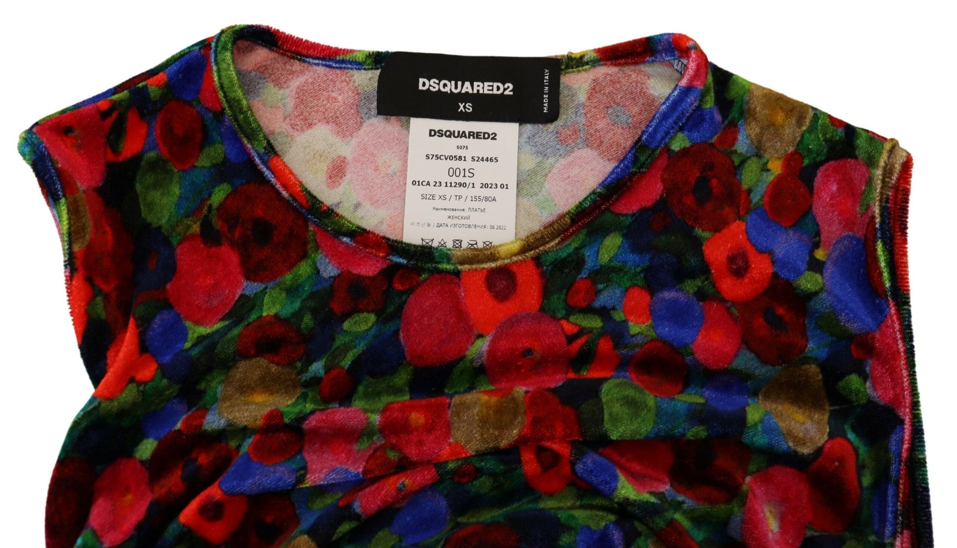 Vestido largo ajustado con frunces y estampado floral multicolor de Dsquared²