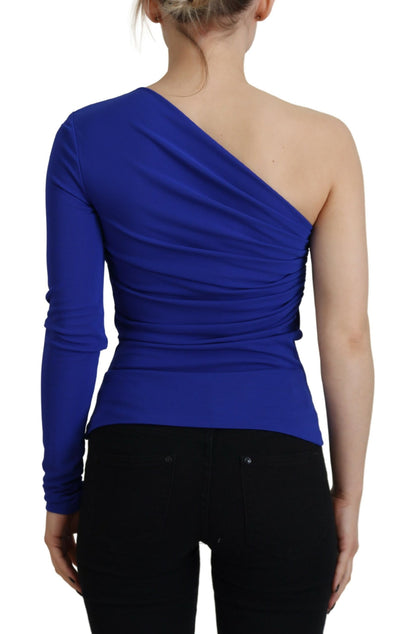 Blusa de corte entallado con un solo hombro en viscosa azul de Dsquared²