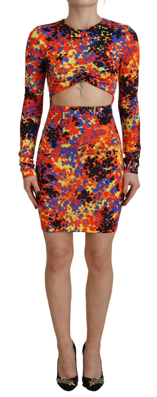 Vestido de manga larga con abertura en el vientre y estampado batik multicolor de Dsquared²