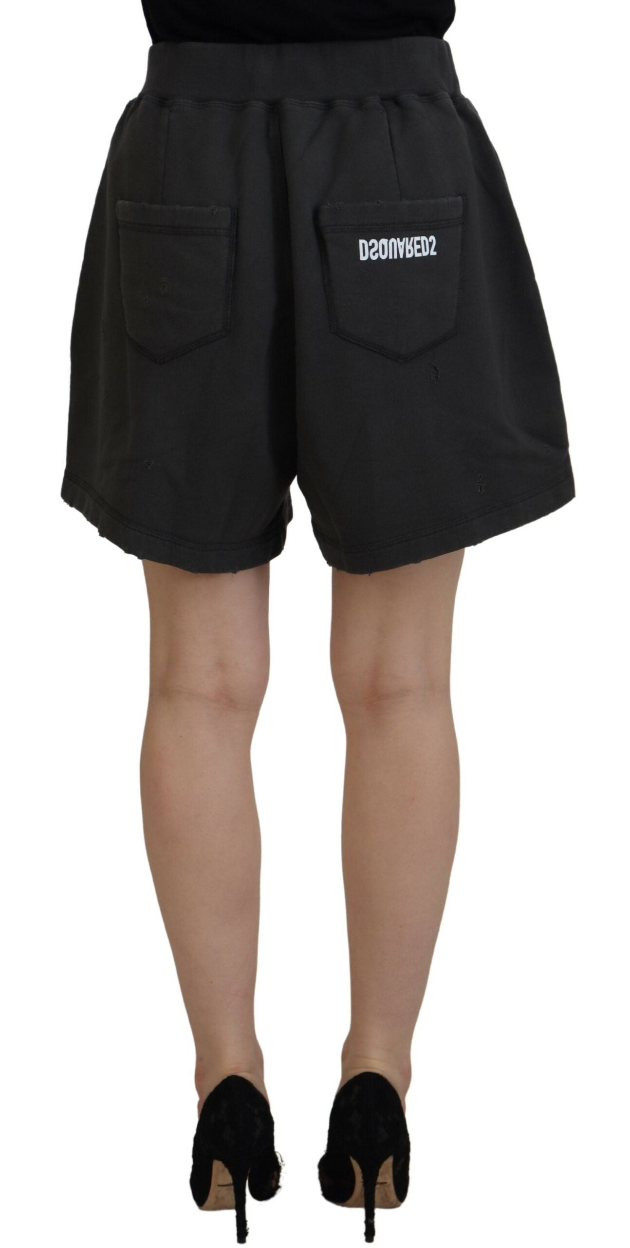 Shorts cónicos de talle medio en algodón negro de Dsquared²