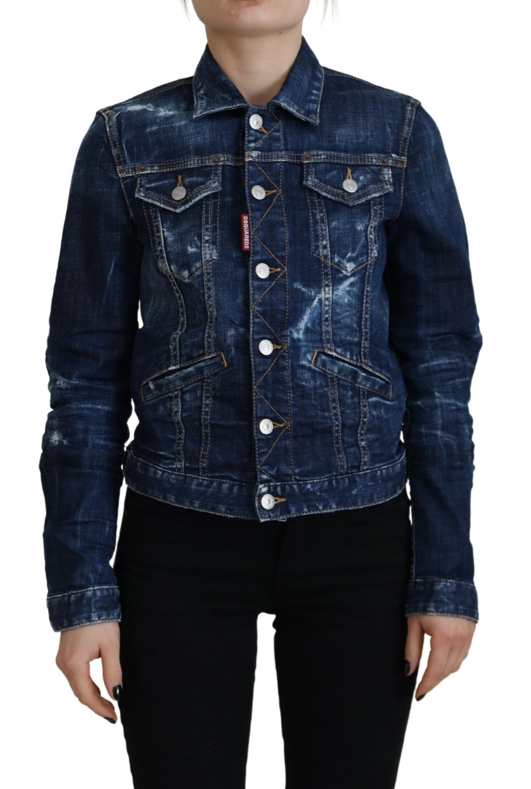 Chaqueta vaquera desgastada con estampado de iconos azules de Dsquared²