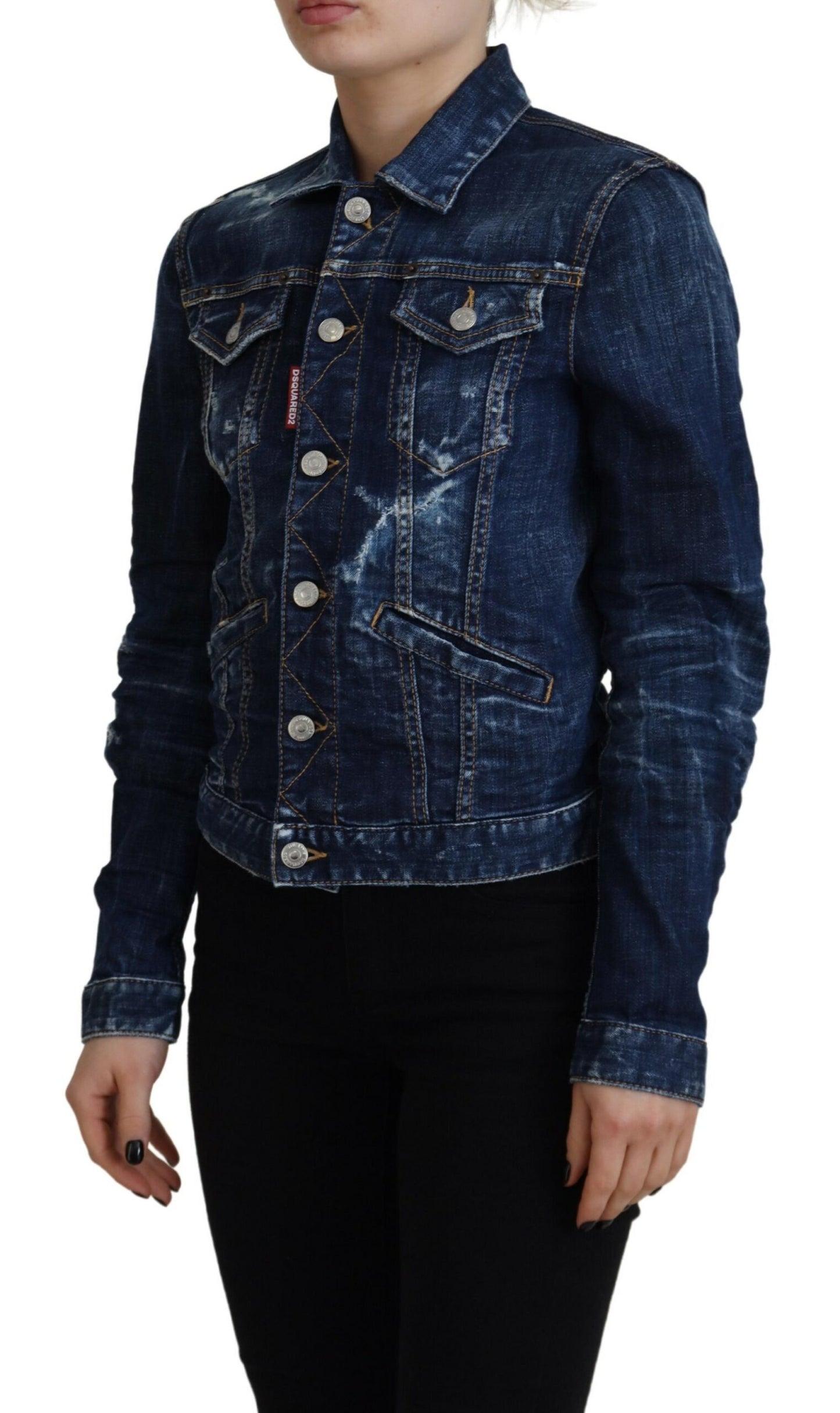 Chaqueta vaquera desgastada con estampado de iconos azules de Dsquared²