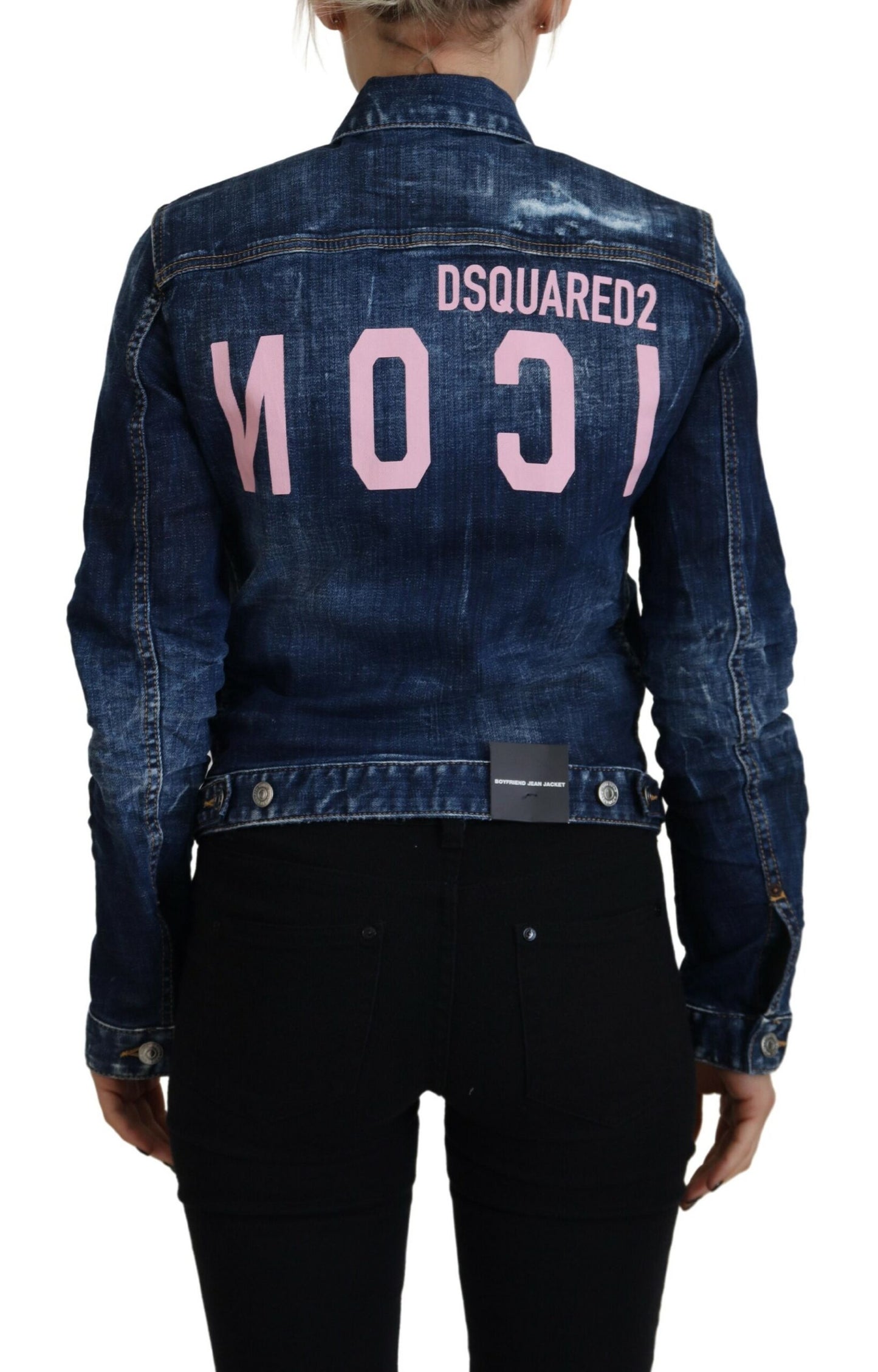 Chaqueta vaquera desgastada con estampado de iconos azules de Dsquared²