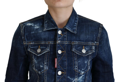 Chaqueta vaquera desgastada con estampado de iconos azules de Dsquared²