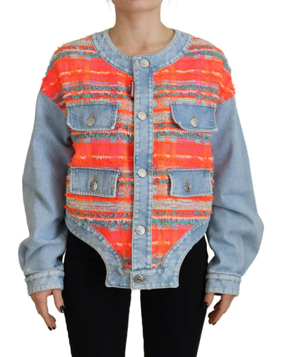 Chaqueta vaquera con botones en la parte delantera y paneles en color naranja y azul de Dsquared²