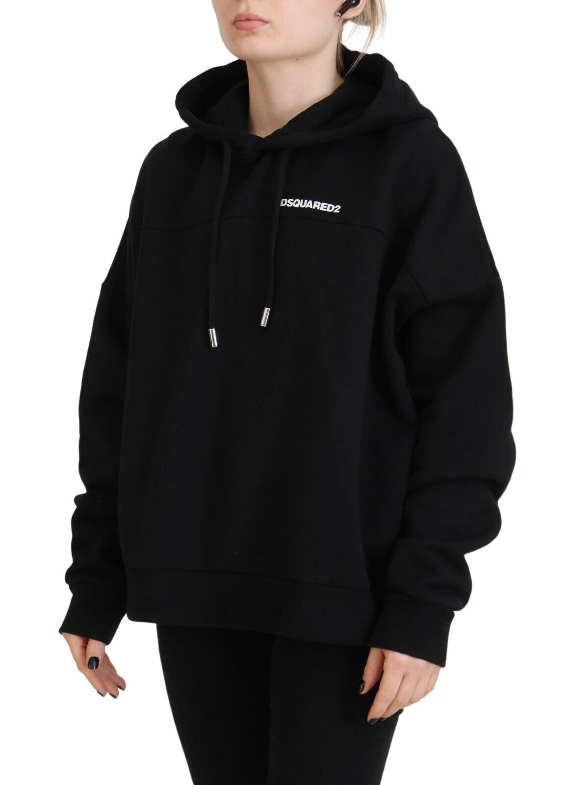 Sudadera con capucha y parche del logotipo en algodón de color negro de Dsquared²