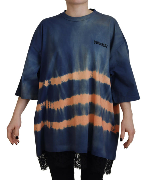 Camiseta de manga corta con efecto tie dye de algodón azul de Dsquared² con encaje