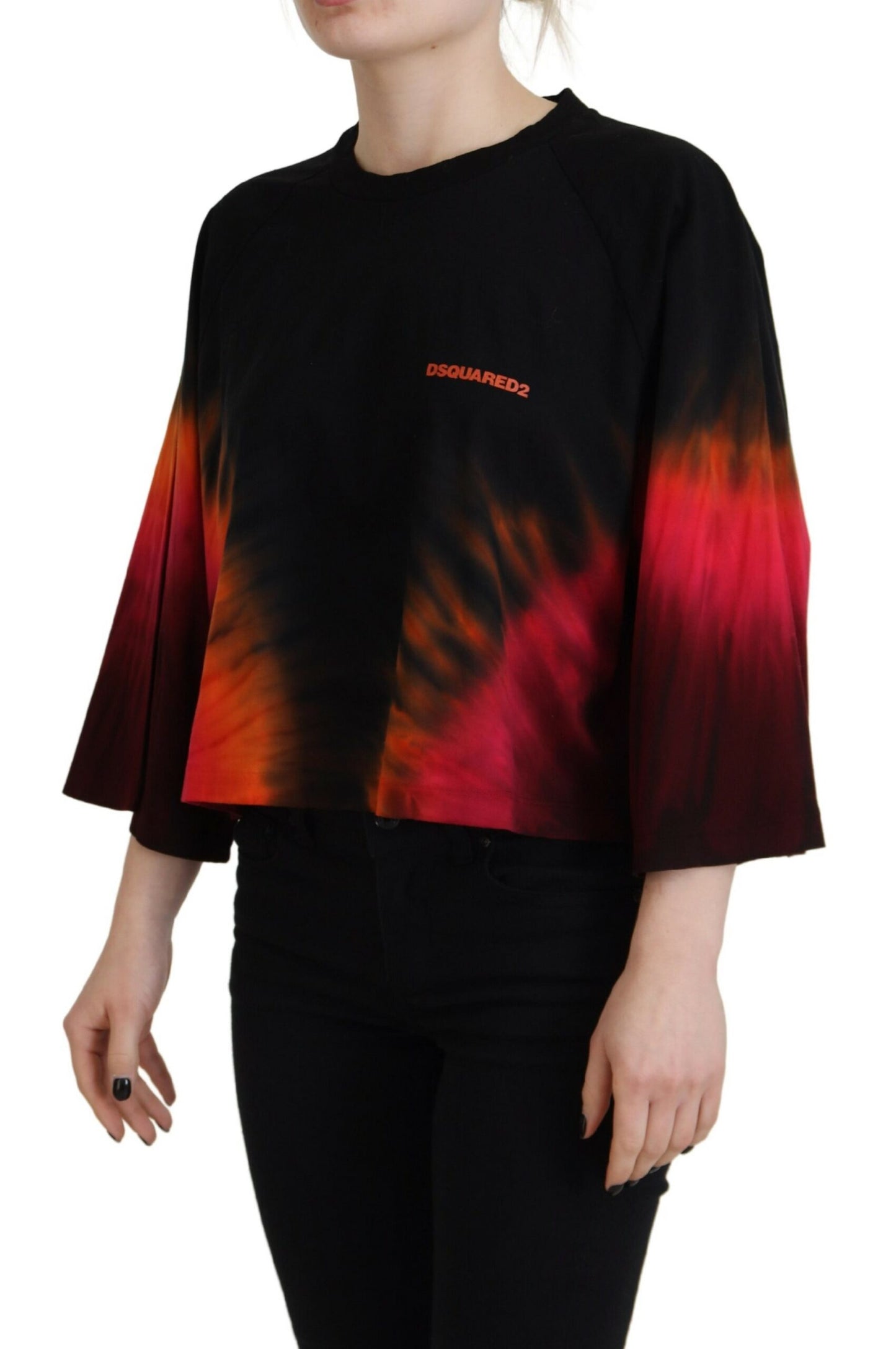 Top casual con cuello redondo y efecto tie dye en algodón negro de Dsquared²