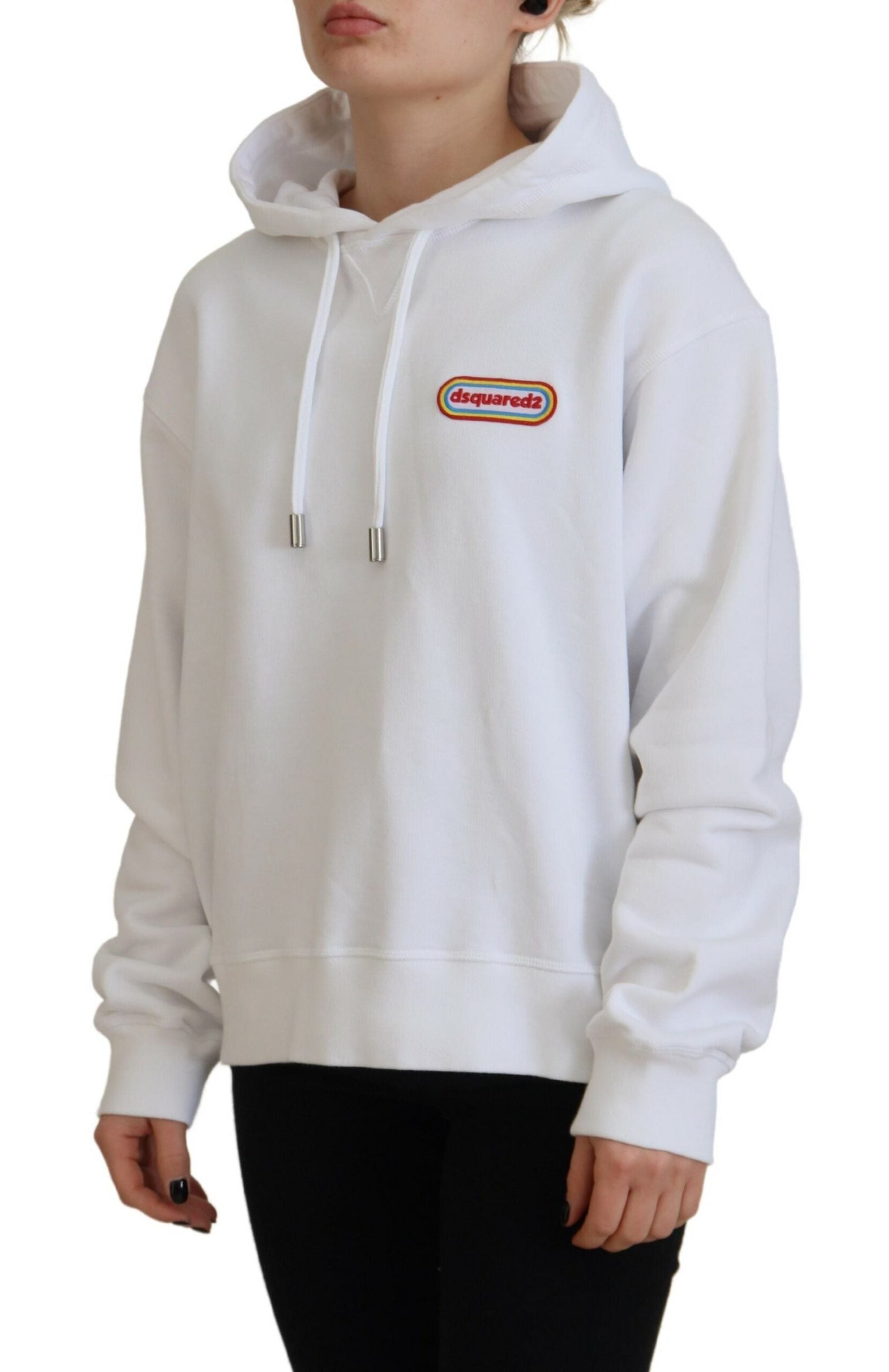 Sudadera con capucha y parche del logotipo en algodón blanco de Dsquared²