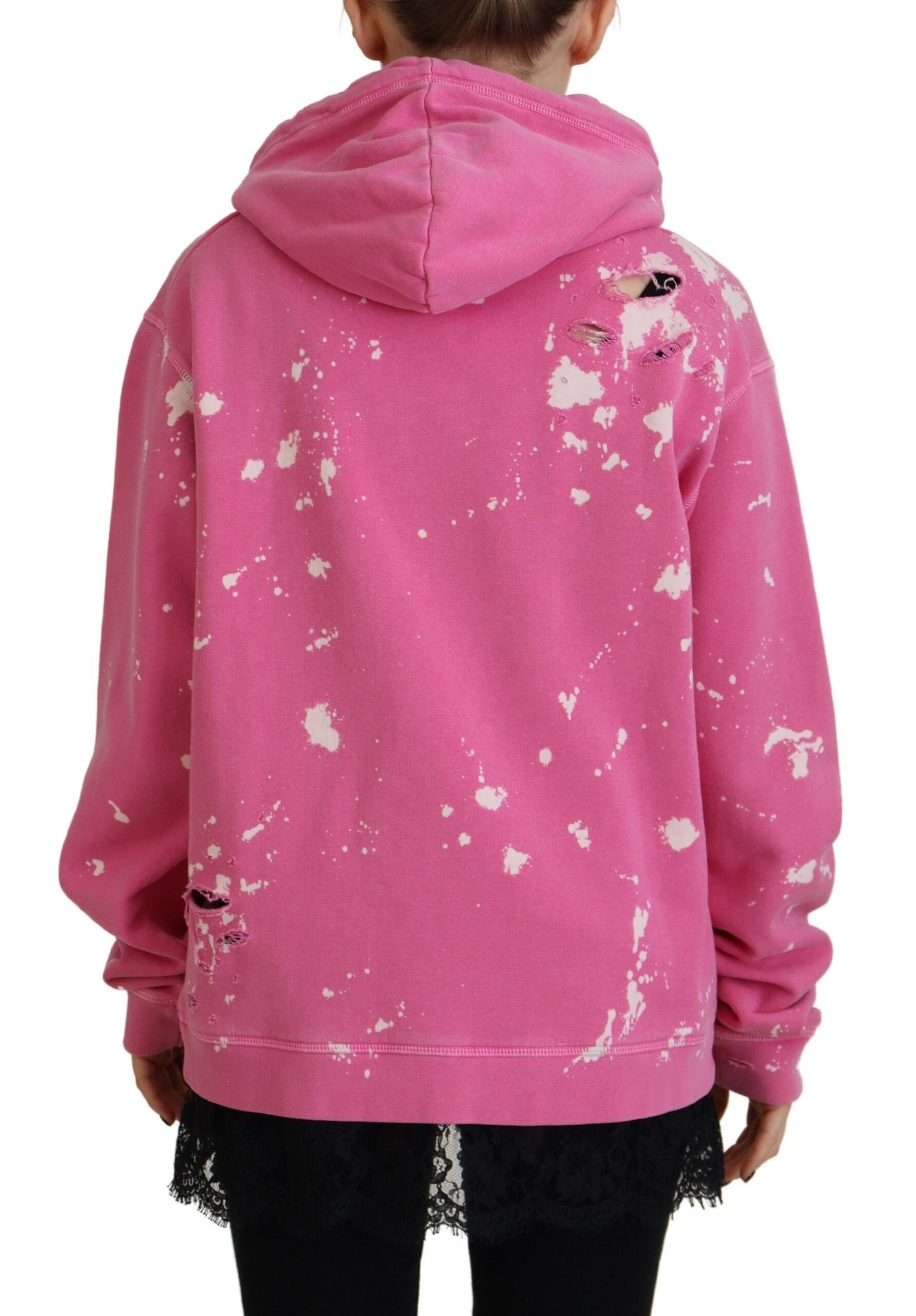 Sudadera con capucha de algodón con estampado del logotipo en color rosa de Dsquared²