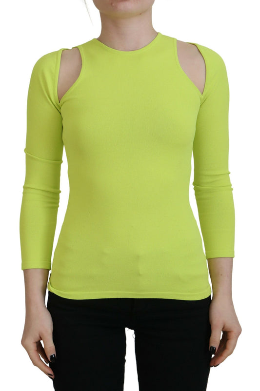 Top de manga larga con hombros descubiertos en viscosa verde amarillo de Dsquared²