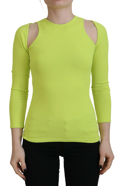 Top de manga larga con hombros descubiertos en viscosa verde amarillo de Dsquared²