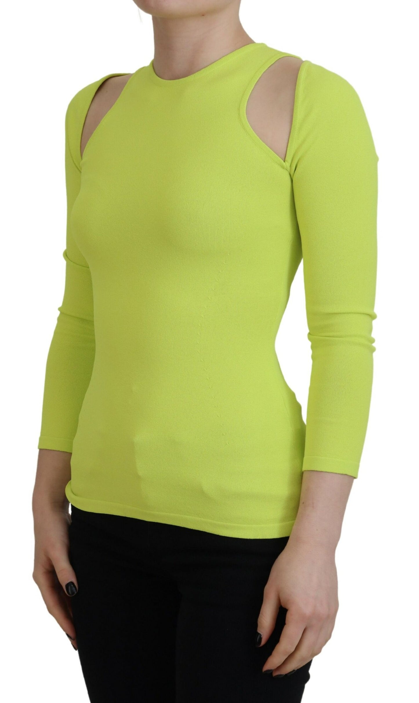 Top de manga larga con hombros descubiertos en viscosa verde amarillo de Dsquared²