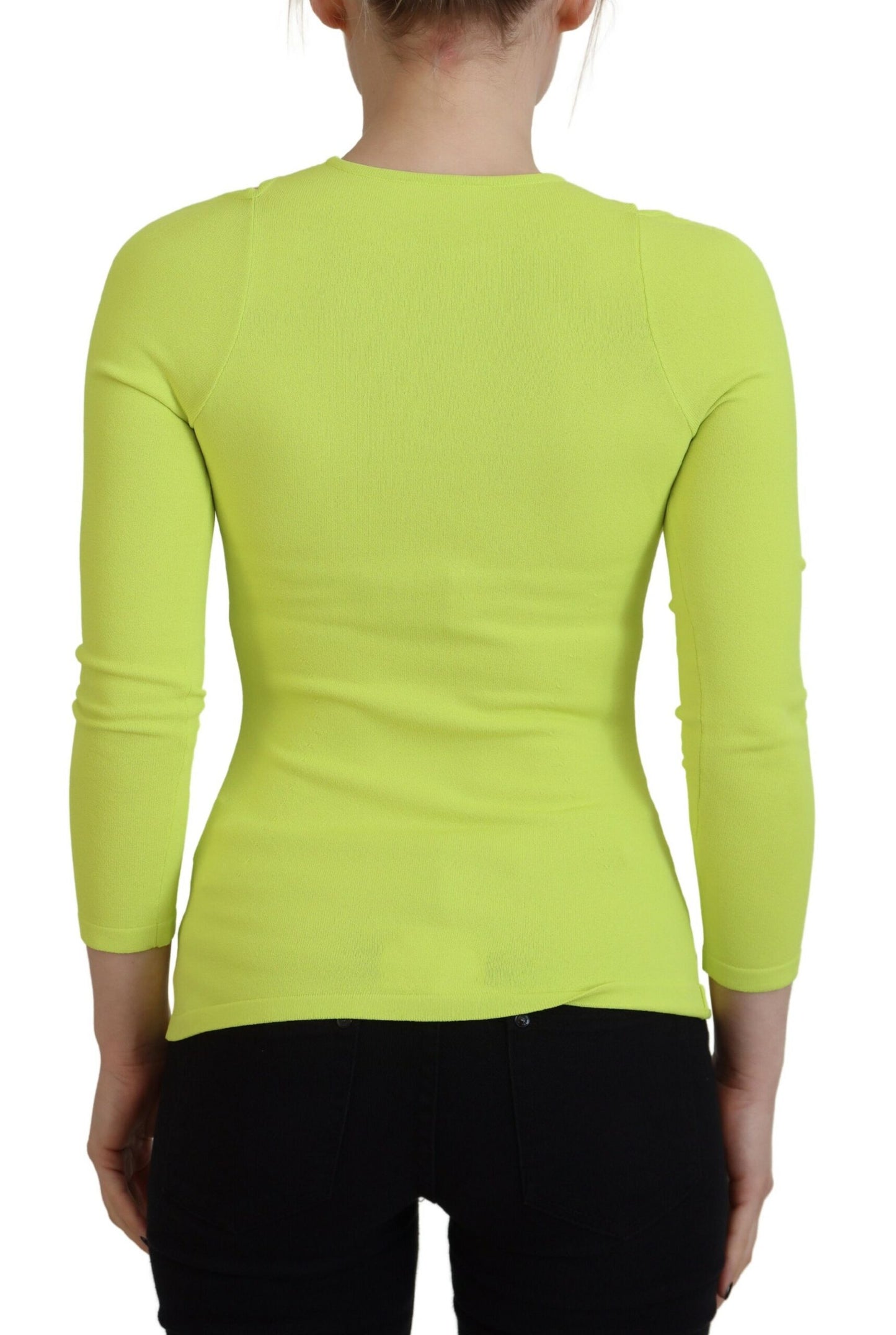 Top de manga larga con hombros descubiertos en viscosa verde amarillo de Dsquared²