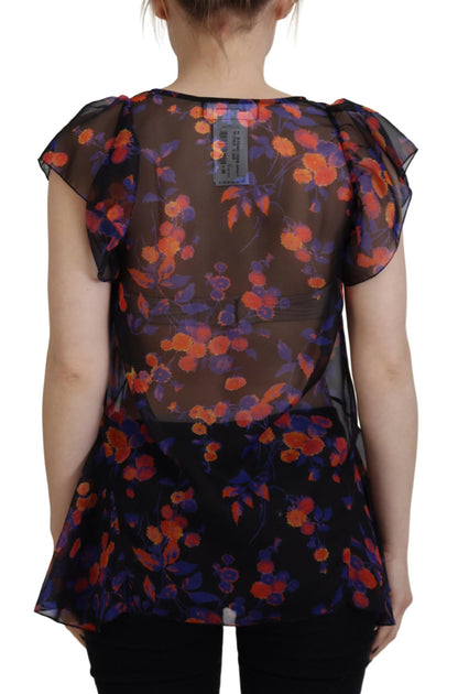 Blusa de cuello en V y mangas cortas con estampado floral en color negro de Dsquared²