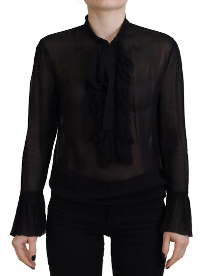 Blusa transparente de manga larga en viscosa negra de Dsquared²