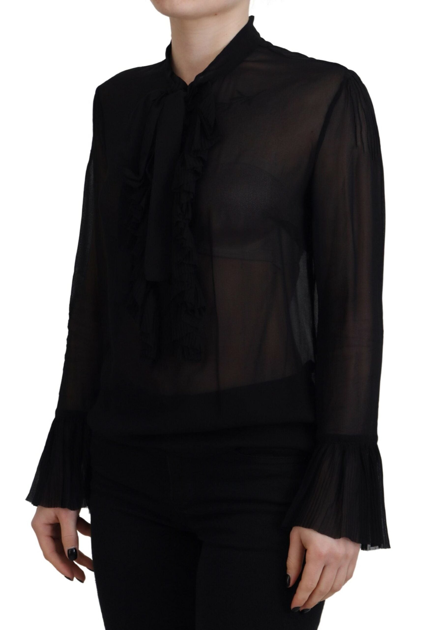 Blusa transparente de manga larga en viscosa negra de Dsquared²