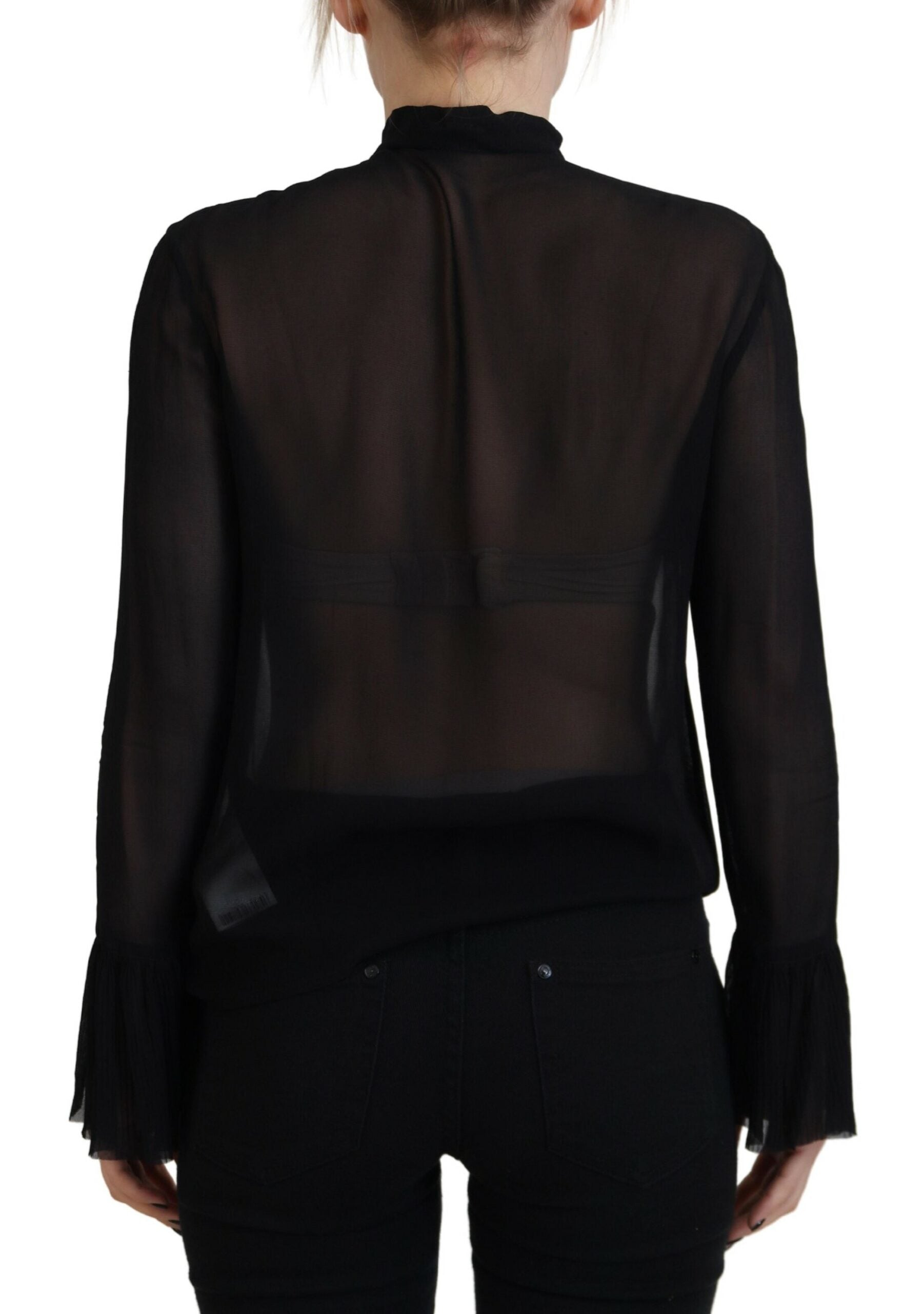 Blusa transparente de manga larga en viscosa negra de Dsquared²