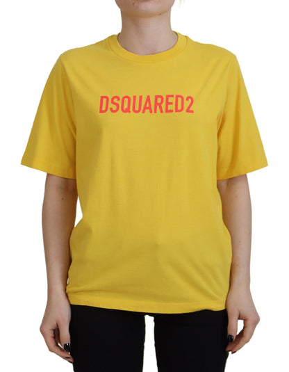 Camiseta de algodón con cuello redondo y estampado del logotipo amarillo de Dsquared²