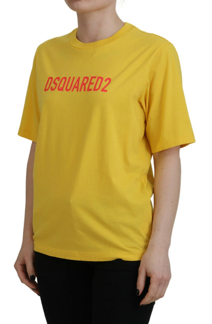 Camiseta de algodón con cuello redondo y estampado del logotipo amarillo de Dsquared²