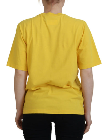 Camiseta de algodón con cuello redondo y estampado del logotipo amarillo de Dsquared²