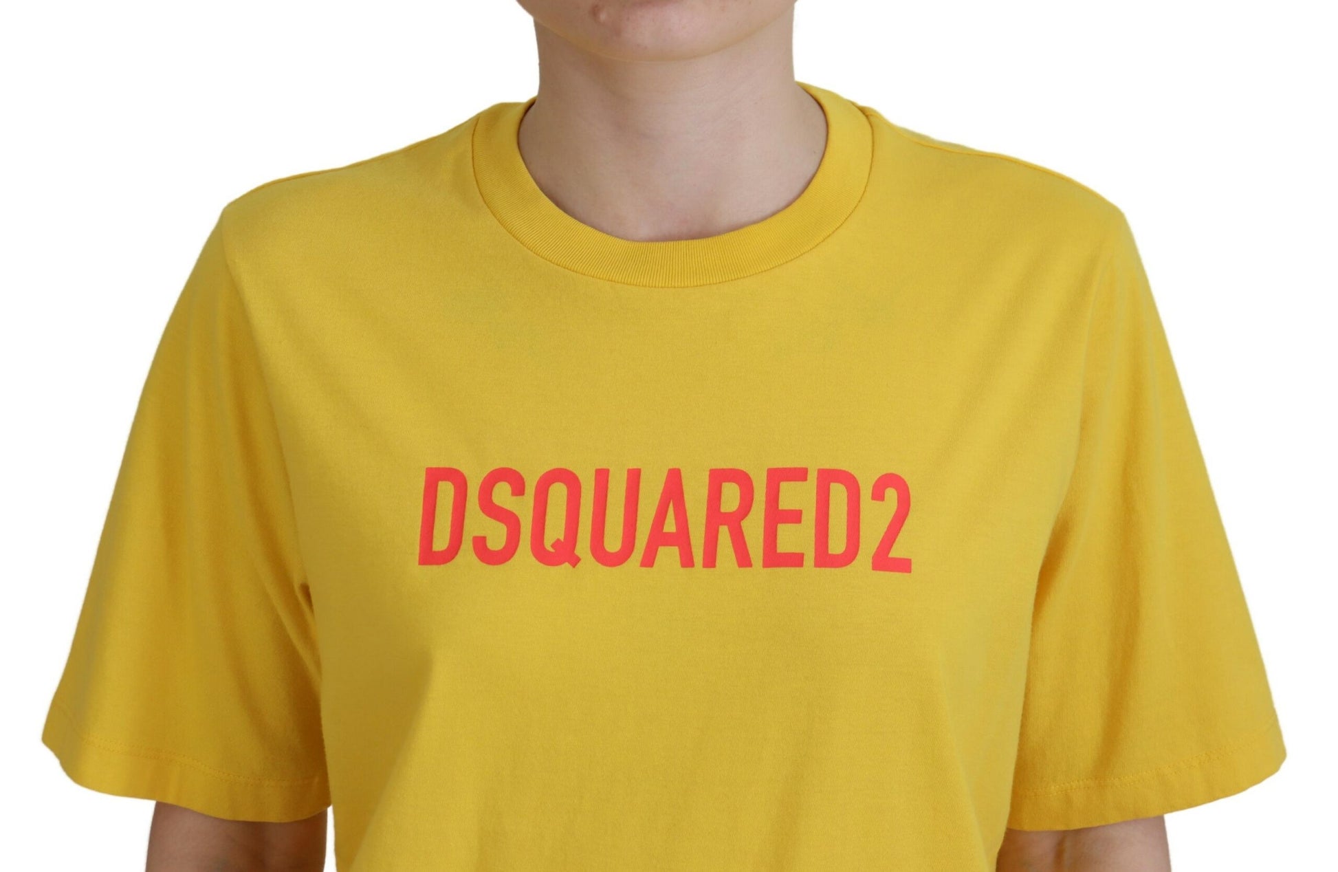 Camiseta de algodón con cuello redondo y estampado del logotipo amarillo de Dsquared²