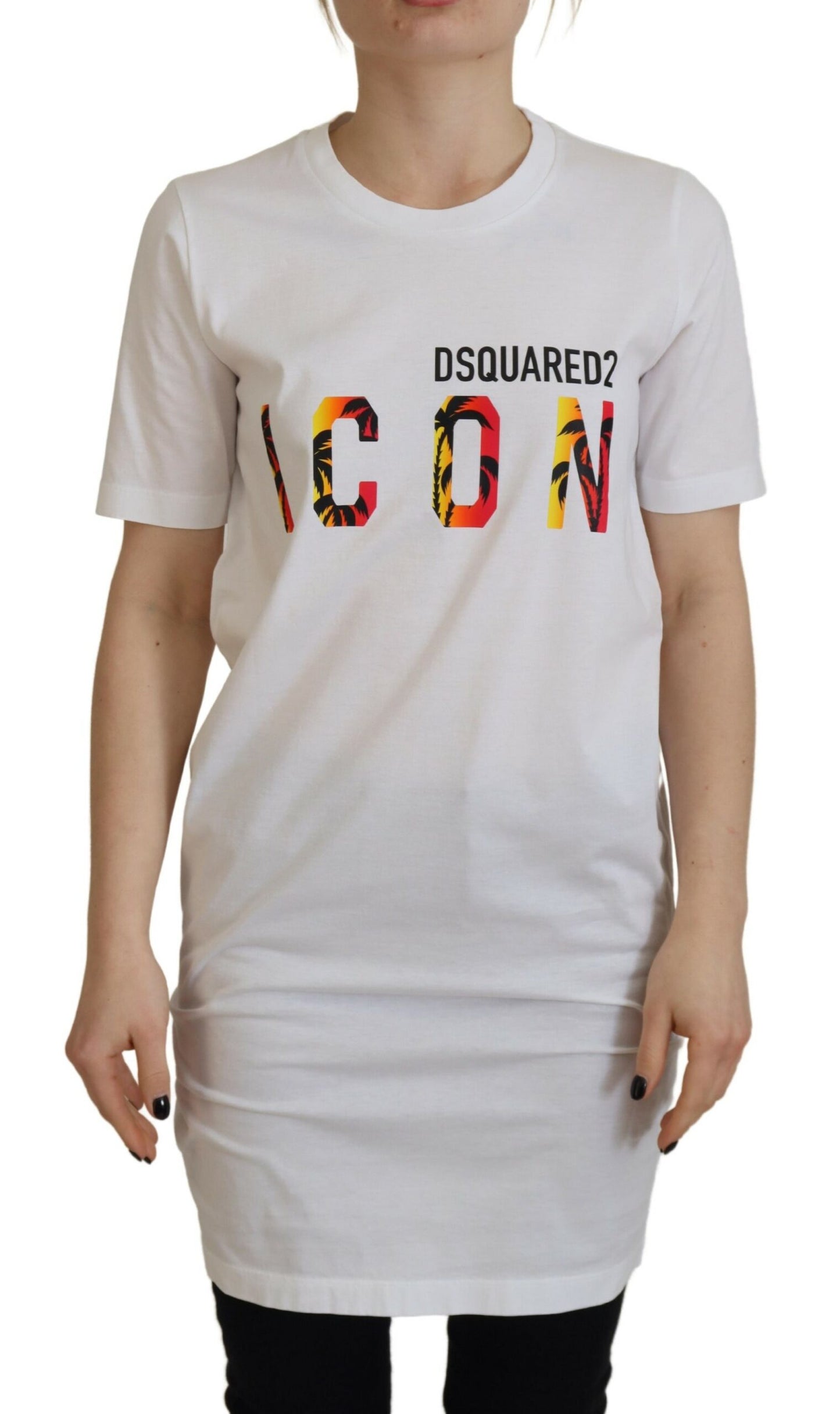 Camiseta de cuello redondo con estampado de logotipo icónico de algodón blanco de Dsquared²