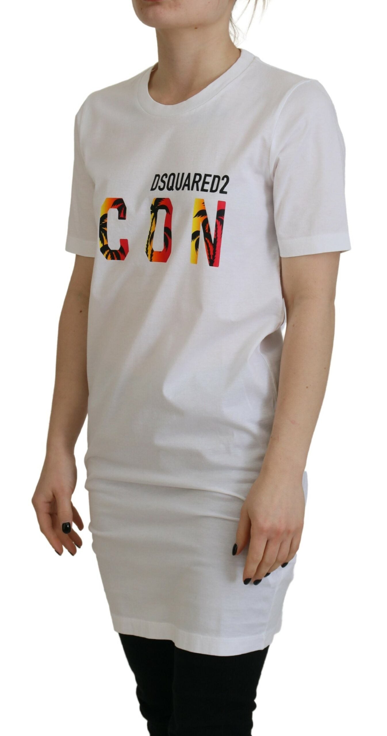 Camiseta de cuello redondo con estampado de logotipo icónico de algodón blanco de Dsquared²