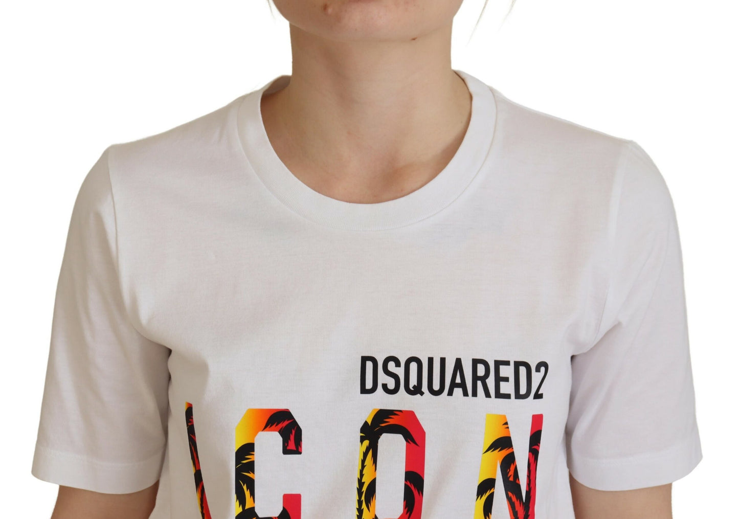 Camiseta de cuello redondo con estampado de logotipo icónico de algodón blanco de Dsquared²