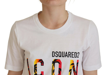 Camiseta de cuello redondo con estampado de logotipo icónico de algodón blanco de Dsquared²