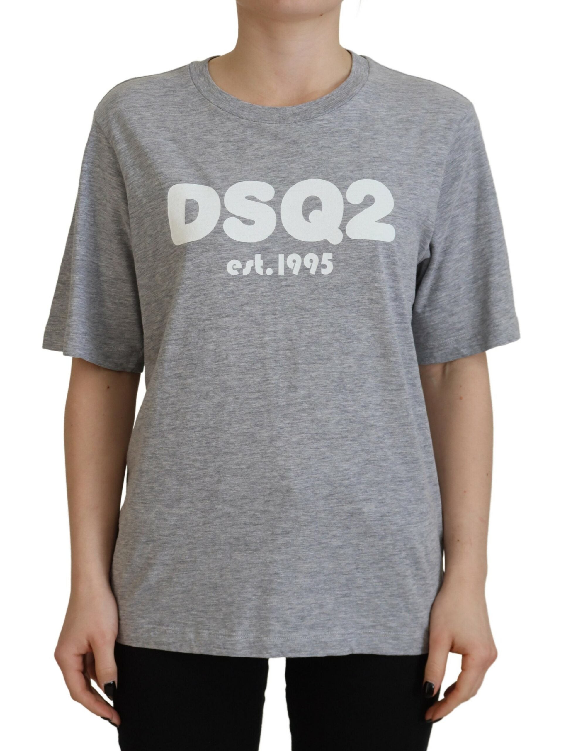 Camiseta de manga corta con cuello redondo y logotipo gris de algodón de Dsquared²