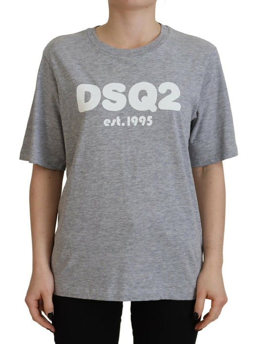 Camiseta de manga corta con cuello redondo y logotipo gris de algodón de Dsquared²