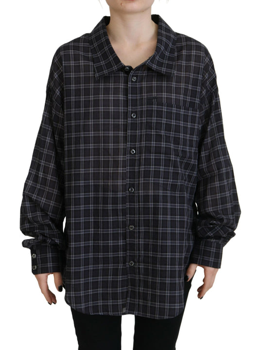 Camisa de manga larga con botones y cuello a cuadros en color negro de Dsquared²