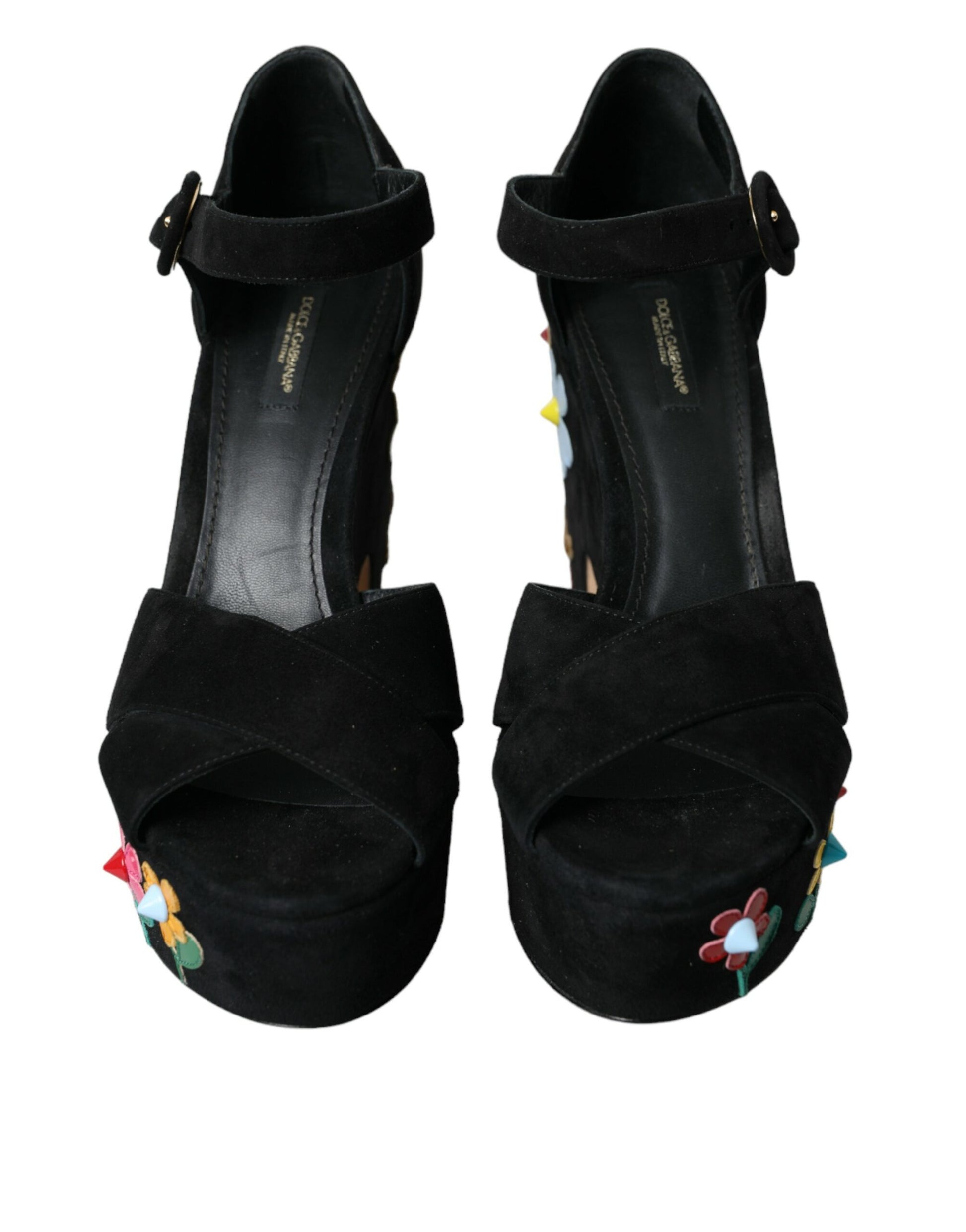 Sandalias de tacón con tiras en el tobillo de ante negro de Dolce &amp; Gabbana