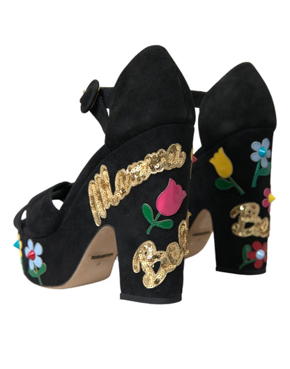 Sandalias de tacón con tiras en el tobillo de ante negro de Dolce &amp; Gabbana