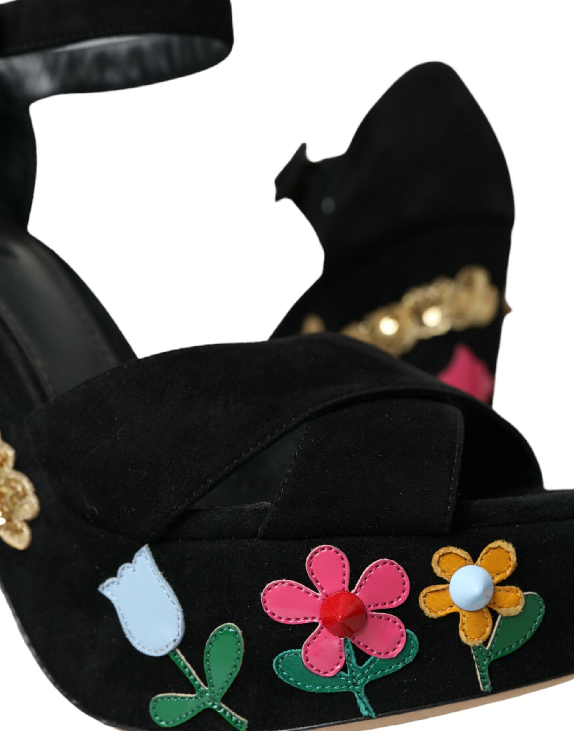 Sandalias de tacón con tiras en el tobillo de ante negro de Dolce &amp; Gabbana