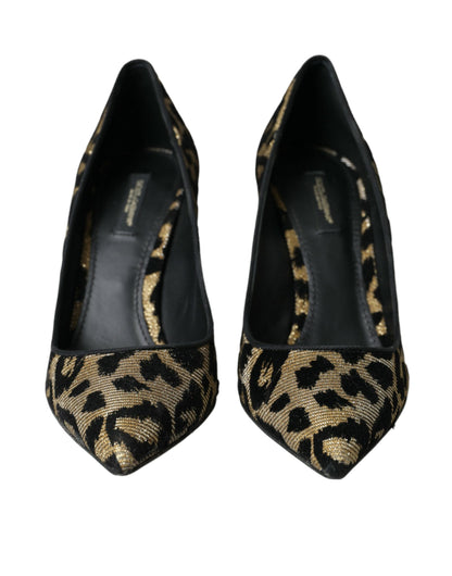 Zapatos de salón con tacón de lúrex y estampado de leopardo en dorado y negro de Dolce &amp; Gabbana